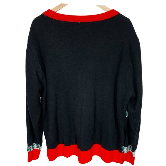 Men's Size XL Christmas Black and Red Cardigan Themed Pictures & Holly - Picture 3 of 9